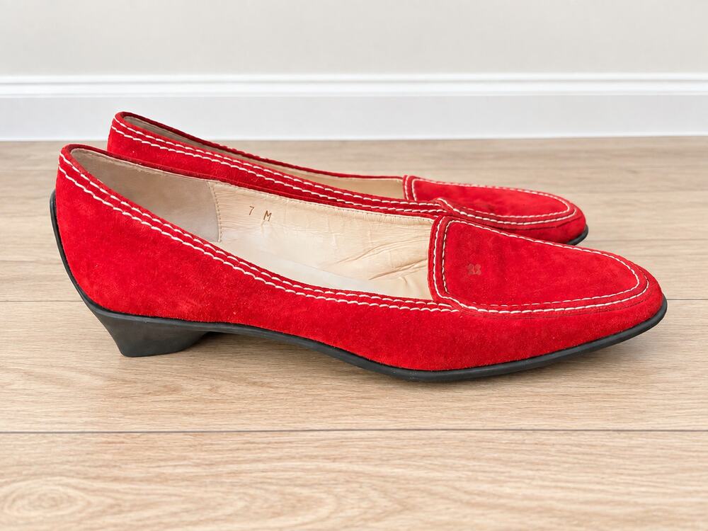 Kate Spade New York Red Suede Loafers Womens 7M Moc Toe Block Heel Shoes